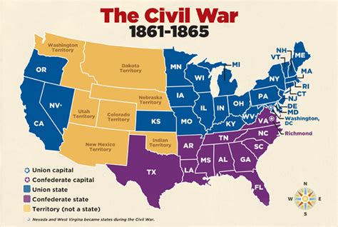 civil war map north and south