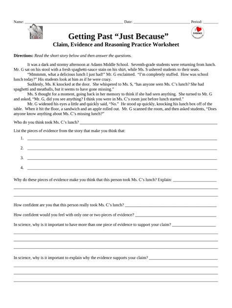 claim evidence-reasoning practice worksheets science pdf answer key