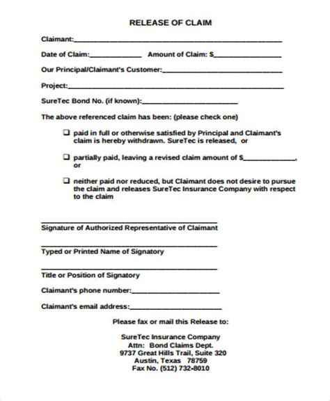 claim settlement release form