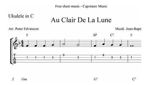 Au Clair De La Lune (Ukulele In C) printable pdf download