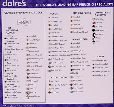 Claire S Earring Chart