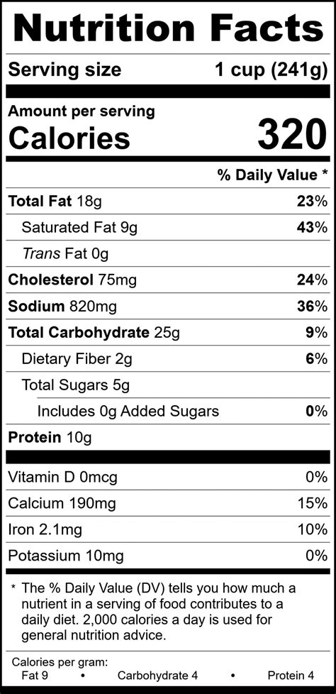 Clam Chowder Nutrition Menu