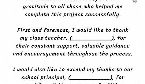 Acknowledgement for Project Class 11 (5 Samples)