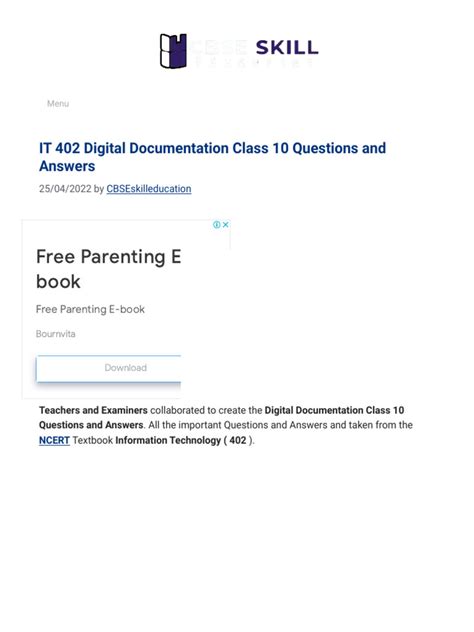 class 10 it 402 digital documentation questions and answers