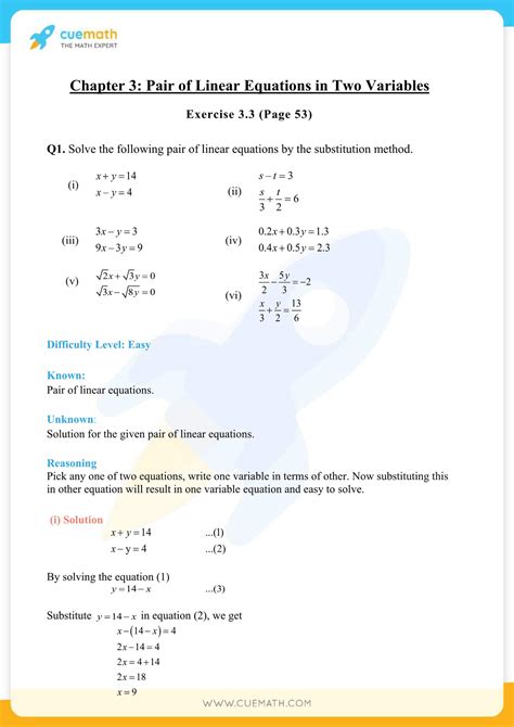 class 10 maths chapter 3 exercise 3.2 solutions substitution method