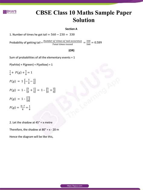 Class 10 Sample Paper Maths Basic Solution