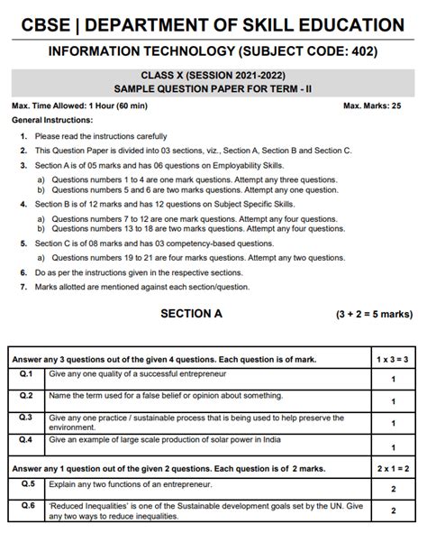 Class 10Th It Code 402 Sample Paper
