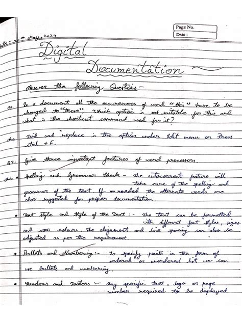 class 10th it digital documentation question answers