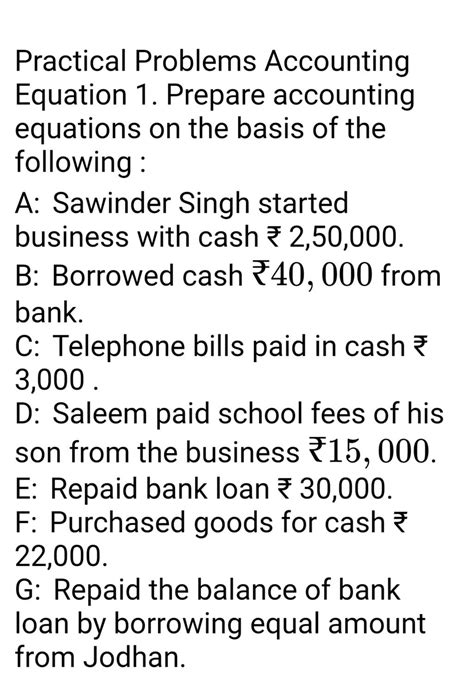 class 11 accounting equation questions with solutions practical problems