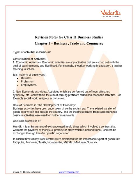 class 11 business studies chapter 1 business trade and commerce notes pdf