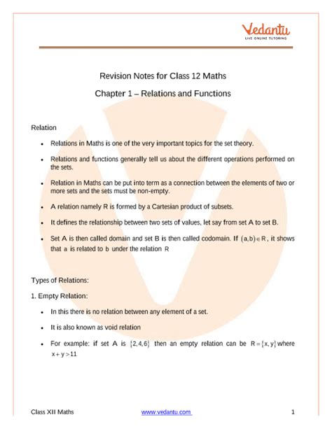 class 12 functions notes