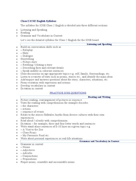 class 2 icse syllabus pdf