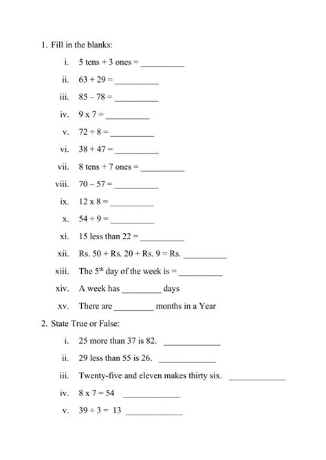 Class 2 Maths Ch 1 Worksheet