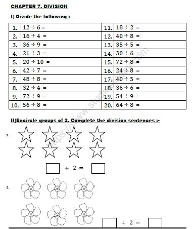 Class 2 Maths Division Worksheet