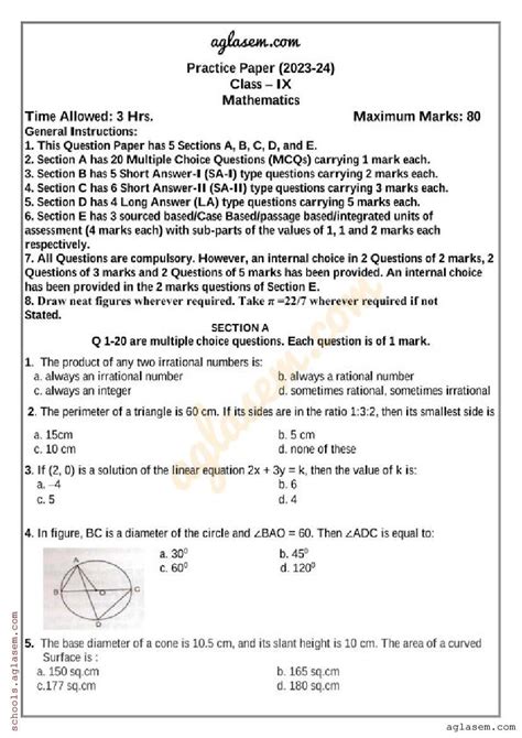 Class 9 Maths Question Paper Nepal
