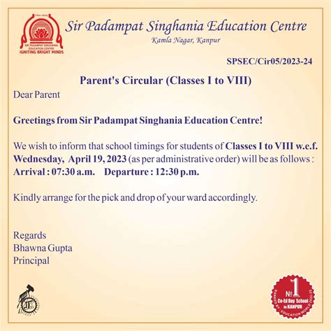 Class Hours Circular