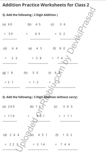 Class Ii Maths Worksheets Pdf