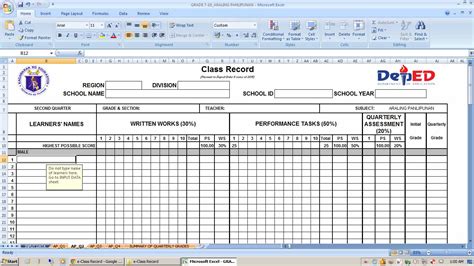 class record filipino junior high school