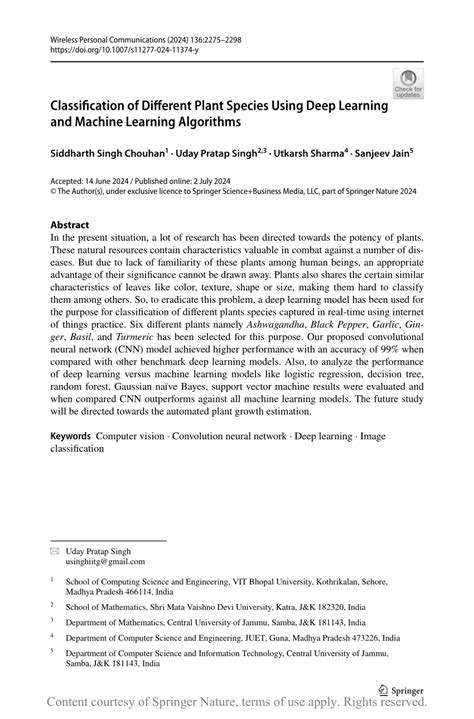 classification of different plant species using deep learning and machine learning algorithms