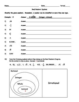 classify real numbers worksheet answer key