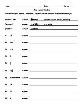 Classifying Real Numbers Worksheet With Answers