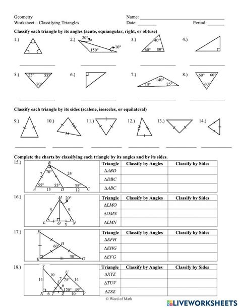 Classifying Triangles Geometry Worksheet