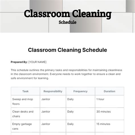 classroom cleaning schedule