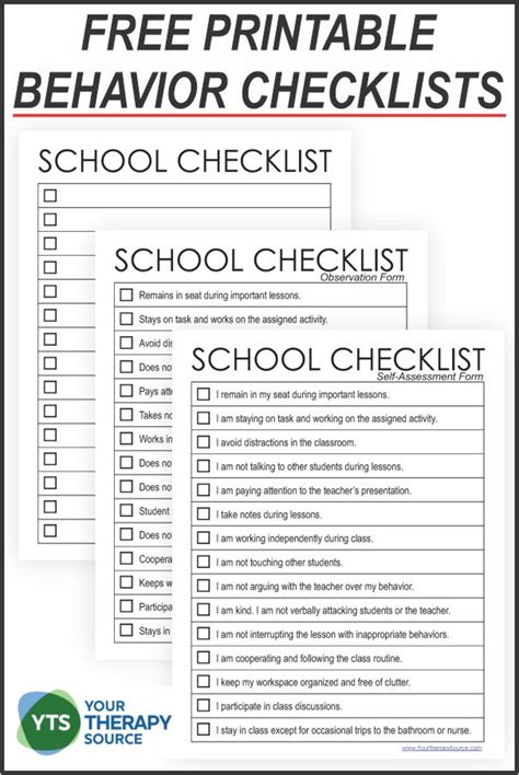 Classroom Printable Behavior Checklist For Add Students