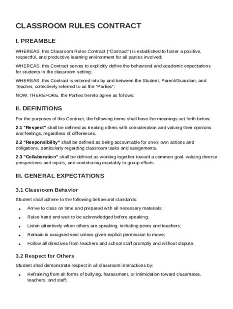 Classroom Rules Contract Template