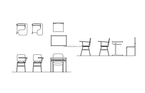 classroom table chair cad block