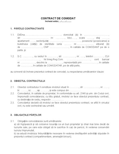clauze esentiale tipizate contract de comodat