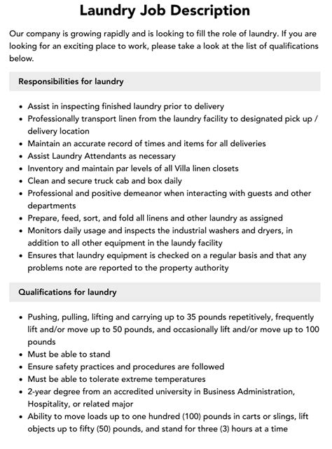 Clean Laundry Job Description