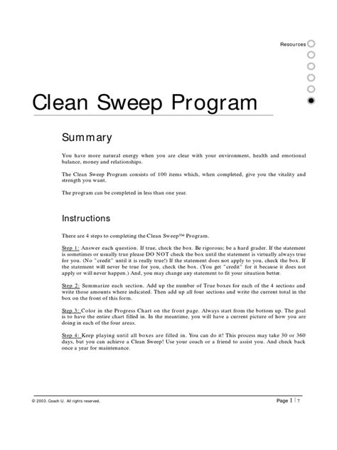 Clean Sweep Program Printable