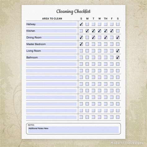 Cleaning Checklist Template Editable