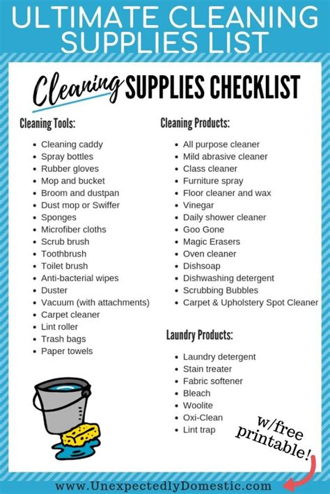 Cleaning Items List