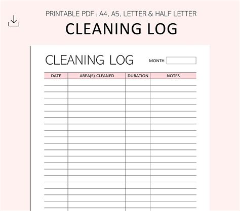 Cleaning Log Example