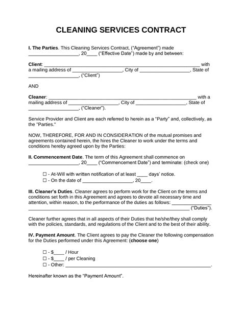 Free Cleaning Service Contract Template Sample PDF Word eForms