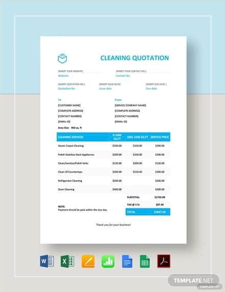 cleaning service estimate sheet and cleaning service cost estimates
