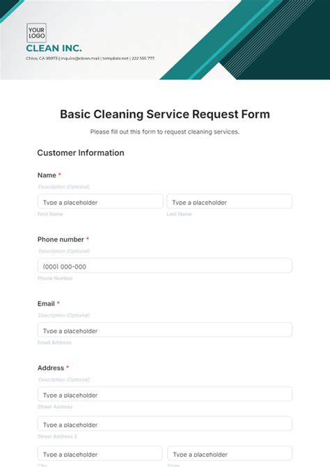cleaning service request form template