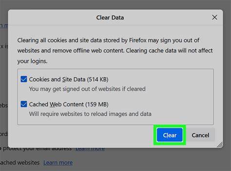 Clearing cookies and cache for online privacy