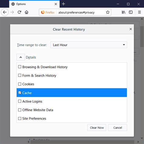 clear cache developer tools firefox