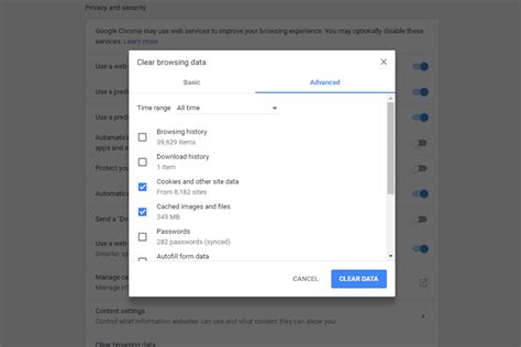 clear cookies cache chrome