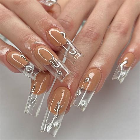 clear nail designs tip silver