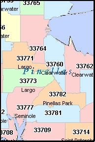 Clearwater Florida Zip Code Wall Map (Basic Style) by MarketMAPS