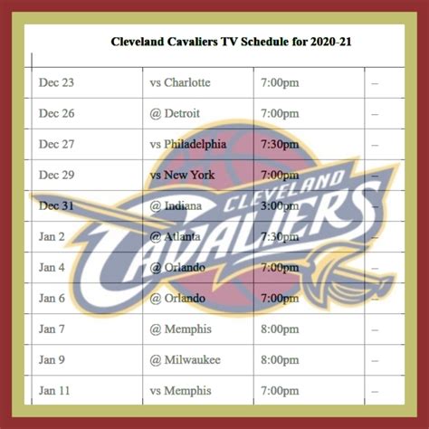 cleveland cavaliers tv schedule