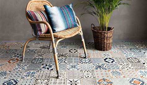 Porto blue mosaic click vinyl flooring in tile look VloorsCheap