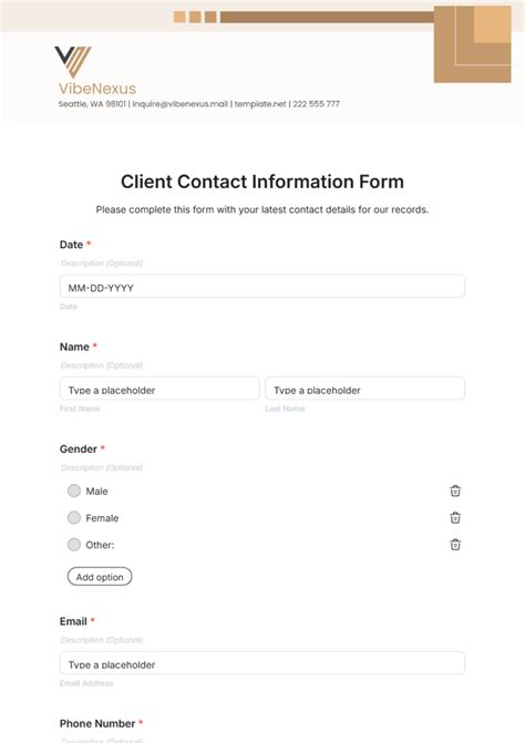 client contact information form template