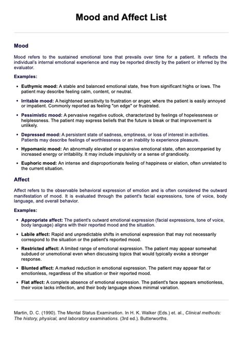 client mood and affect examples