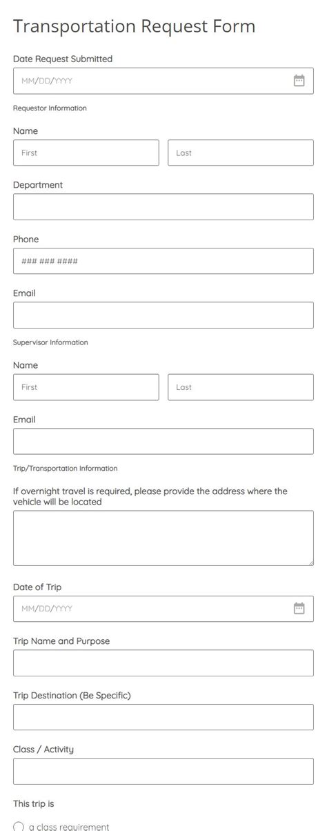 client transport request form template