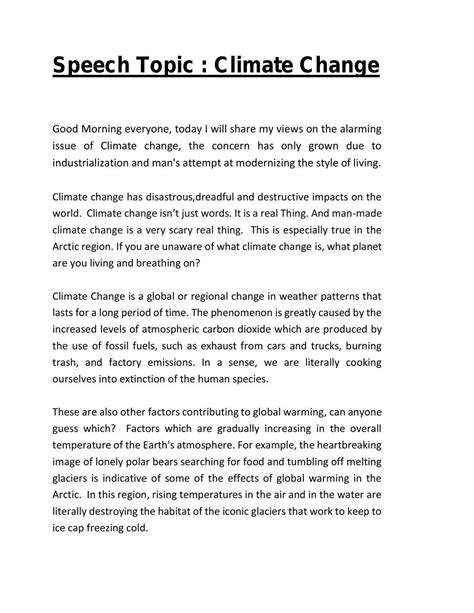 climate change speech examples for students